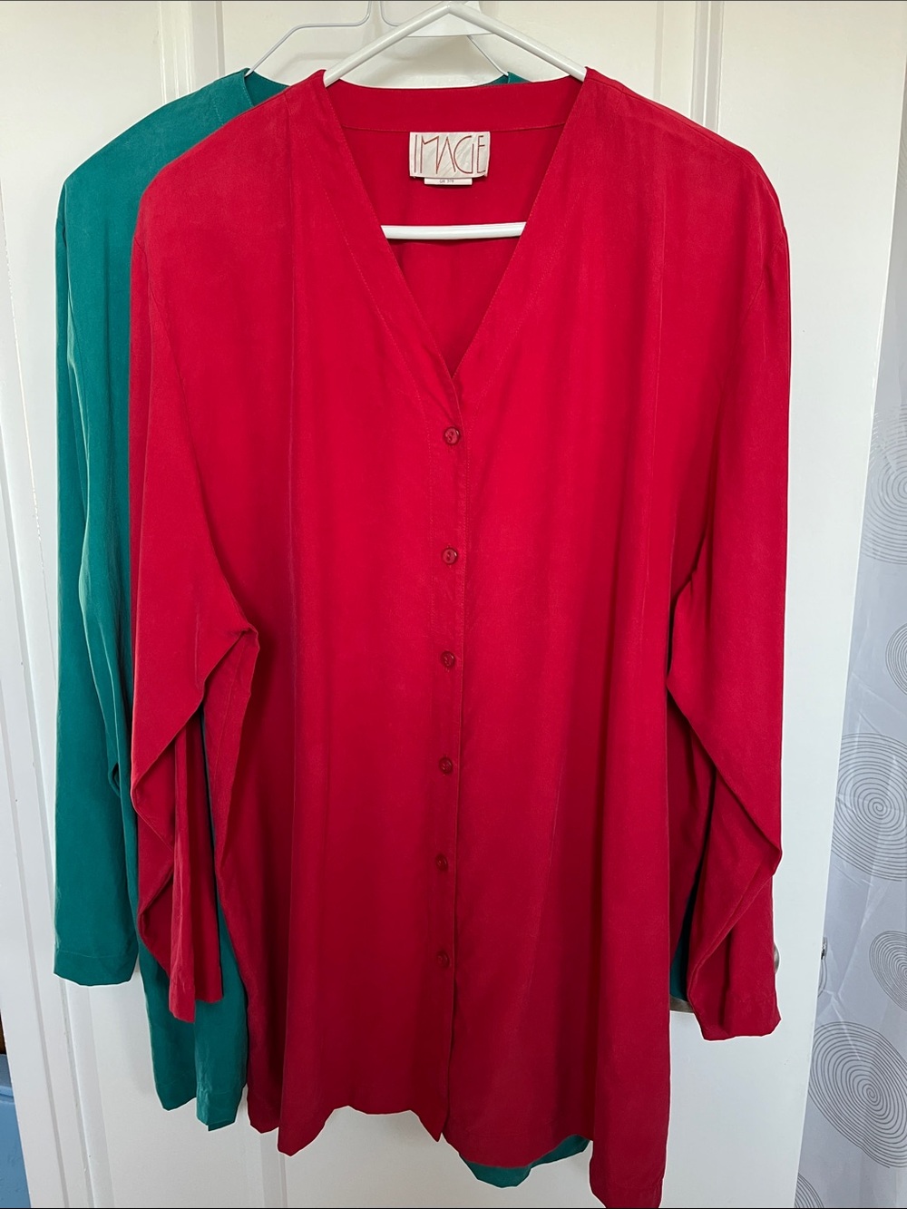 Two Silk Button-Down Tunic Blouses